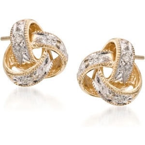 image:imageRossSimons Diamond Love Knot Stud Earrings in 14kt Yellow Gold
