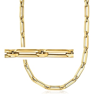 image:imageRossSimons Italian 14kt Yellow Gold Alternating Paper Clip Link NecklaceNo Gemstone