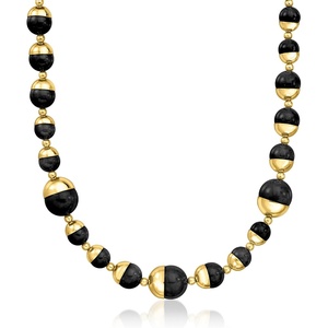 image:imageRossSimons Italian 14kt Yellow GoldPlated Necklace With 1016mm Black Agate Beads 18 inches
