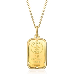 image:imageRossSimons Italian 24kt Yellow Gold FleurDeLis 1Gram Ingot Pendant Necklace With 14kt Yellow Gold FrameNo Gemstone