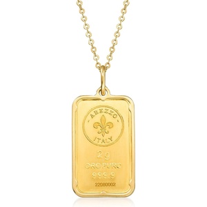 image:imageRossSimons Italian 24kt Yellow Gold FleurDeLis 2Gram Ingot Pendant Necklace With 14kt Yellow Gold FrameNo Gemstone