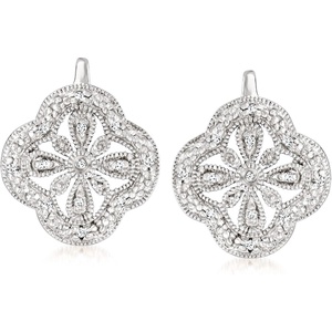 image:imageRossSimons Openwork Clover Drop Earrings With Diamond Accents in Sterling Silver