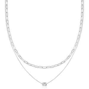 image:imageRossSimons RhodiumPlated Layered Necklace With 50 Carat Cz 18 inches