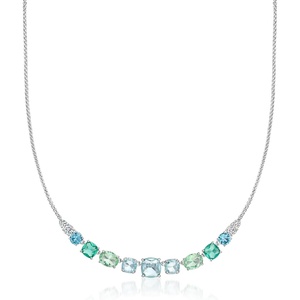 image:imageRossSimons RhodiumPlated Necklace With Simulated Tonal Blue Gemstones and 70 ct tw Czs 18 inches