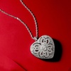 image:imageRossSimons Sterling Silver Scrolled Heart Locket Necklace With Diamonds 16 inches