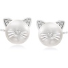 image:imageRossSimons 885mm Cultured Pearl Cat Earrings with Diamond Accents in Sterling Silver038 Inches