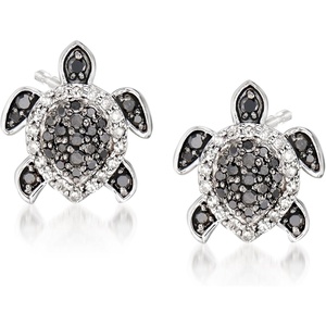 image:imageRossSimons 033 ct tw Black and White Diamond Turtle Earrings in Sterling Silver