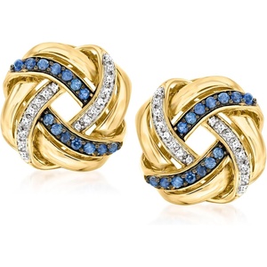 image:imageRossSimons 040 ct tw Sapphire and 10 ct tw Diamond Love Knot Earrings in 18kt Gold Over Sterling