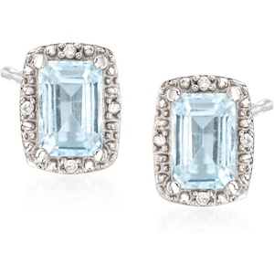 image:imageRossSimons 100 ct tw Aquamarine Stud Earrings With Diamond Accents in Sterling Silver