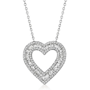 image:imageRossSimons 100 ct tw Baguette and Round Diamond Heart Pendant Necklace in Sterling SilverDiamond