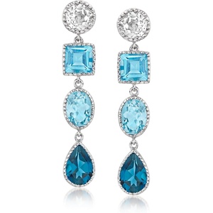 image:imageRossSimons 1040 ct tw Tonal Blue and White Topaz Drop Earrings in Sterling Silver