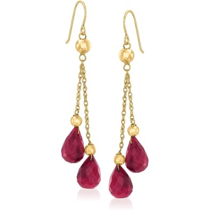 image:imageRossSimons 1500 ct tw Ruby and Bead Double Drop Earrings in 14kt Yellow Gold