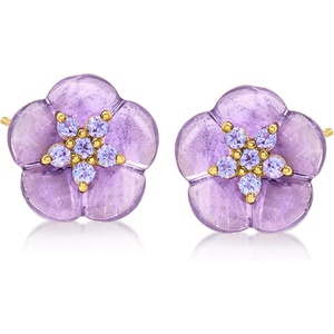 image:imageRossSimons 550 ct tw Amethyst and 30 ct tw Tanzanite Flower Earrings in 18kt Gold Over Sterling