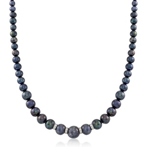 image:imageRossSimons 59mm Graduated Black Cultured Pearl Necklace With 26 ct tw Diamonds in Sterling Silver18 Inches