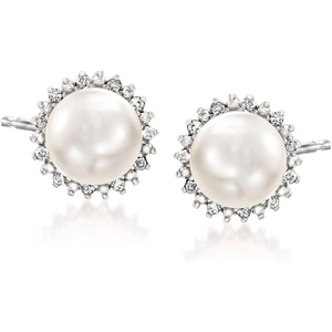 image:imageRossSimons 775mm Cultured Button Pearl and 13 ct tw Diamond Stud Earrings in Sterling SilverWhite