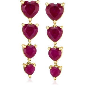 image:imageRossSimons 875 ct tw Ruby Heart Linear Drop Earrings in 18kt Gold Over Sterling