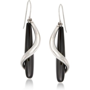image:imageRossSimons Black Onyx Teardrop and Sterling Silver Spiral Drop Earrings