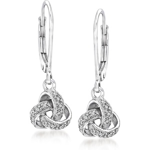image:imageRossSimons DiamondAccented Love Knot Drop Earrings in Sterling Silver