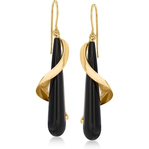 image:imageRossSimons Elongated Black Onyx Teardrop Spiral Earrings in 14kt Yellow Gold