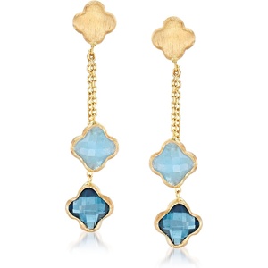 image:imageRossSimons Italian 190 ct tw London Blue Topaz and 140 ct tw Aquamarine Flower Drop Earrings in 14kt Yellow Gold