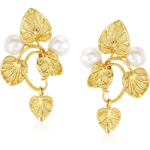 image:imageRossSimons Italian 6mm Cultured Pearl Vine Drop Earrings in 18kt Gold Over Sterling