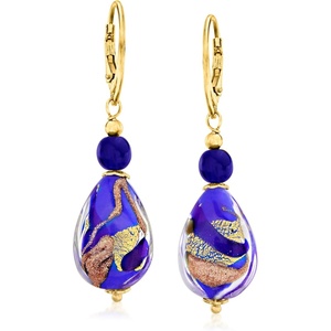 image:imageRossSimons Italian Blue and Goldtone Murano Glass Drop Earrings in 18kt Gold Over Sterling