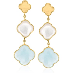 image:imageRossSimons Italian MotherOfPearl and 500 ct tw Aquamarine Clover Drop Earrings in 14kt Yellow Gold