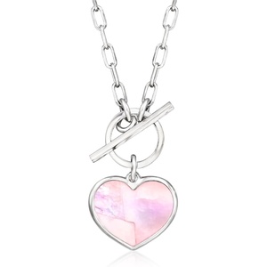 image:imageRossSimons Italian Pink MotherOfPearl Heart Toggle Necklace in Sterling Silvermother of pearl