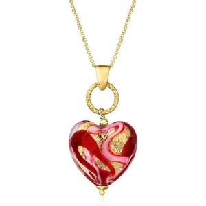 image:imageRossSimons Italian Red and Pink Murano Glass Heart Necklace in 18kt Gold Over SterlingNo Gemstone