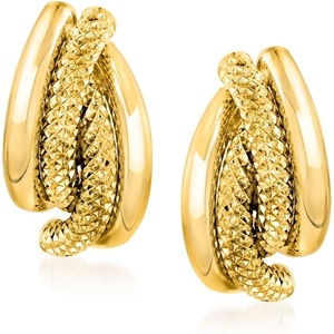 image:imageRossSimons Italian Textured and Polished 18kt Yellow Gold Earrings