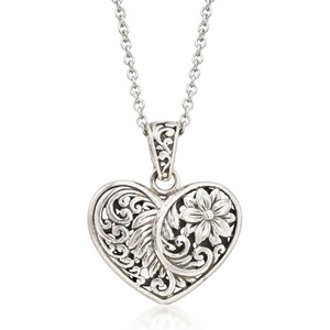 image:imageRossSimons Sterling Silver BaliStyle Heart Pendant NecklaceNo Gemstone