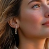 image:imageRossSimons 050 ct tw Diamond Cluster Elongated Hoop Earrings in 18kt Gold Over Sterling