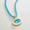 image:imageRossSimons 14kt Yellow GoldPlated Necklace With Simulated Swiss Blue Topaz White Enamel and Blue Cord 18 inches