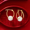 image:imageRossSimons 89mm Cultured Pearl DoubleHoop Earrings in 14kt Yellow Gold 34075 Inches