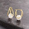 image:imageRossSimons 89mm Cultured Pearl DoubleHoop Earrings in 14kt Yellow Gold 34075 Inches