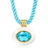 image:imageRossSimons 14kt Yellow GoldPlated Necklace With Simulated Swiss Blue Topaz White Enamel and Blue Cord 18 inches