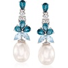 image:imageRossSimons 859mm Cultured Pearl and 230 ct tw London Sky Blue and White Topaz Drop Earrings in Sterling Silver