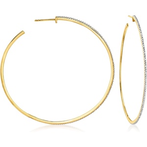 image:imageRossSimons 015 ct tw Diamond Hoop Earrings in 18kt Gold Over Sterling