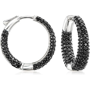 image:imageRossSimons 050 ct tw Black Spinel InsideOutside Hoop Earrings in Sterling Silver