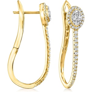 image:imageRossSimons 050 ct tw Diamond Cluster Elongated Hoop Earrings in 18kt Gold Over Sterling