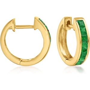 image:imageRossSimons 060 ct tw SquareCut Emerald Huggie Hoop Earrings in 14kt Yellow Gold