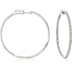 image:imageRossSimons 100 ct tw Diamond InsideOutside Hoop Earrings in Sterling Silver