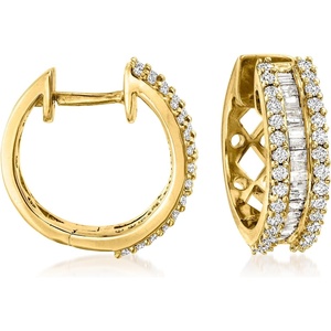 image:imageRossSimons 100 ct tw Round and Baguette Diamond Hoop Earrings in 18kt Gold Over Sterling