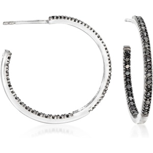 image:imageRossSimons 120 ct tw Black Spinel InsideOutside Hoop Earrings in Sterling Silver
