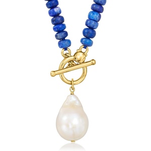 image:imageRossSimons 1315mm Cultured Baroque Pearl and 455mm Lapis Bead Toggle Necklace in 18kt Gold Over Sterling20 Inches
