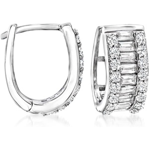 image:imageRossSimons 140 ct tw Baguette and Round CZ Huggie Hoop Earrings in Sterling Silver