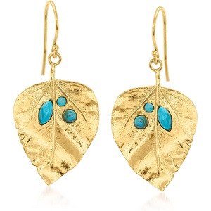 image:imageRossSimons 140 ct tw MultiStone Leaf Drop Earrings in 18kt Yellow Gold Over Sterlingstabilizedturquoise