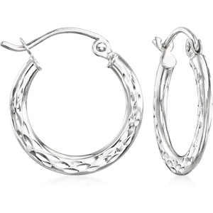 image:imageRossSimons 14kt White Gold DiamondCut Hoop Earrings