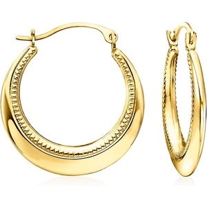 image:imageRossSimons 14kt Yellow Gold Beaded and Polished Hoop Earrings