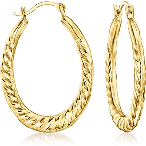 image:imageRossSimons 14kt Yellow Gold Twisted Oval Hoop Earrings